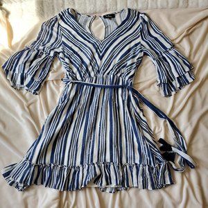 Cast Away Blue and White Striped Ruffle Dress